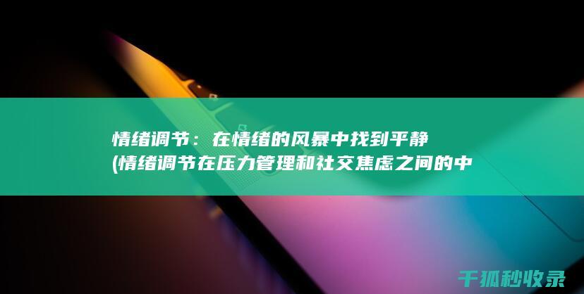 情绪调节：在情绪的风暴中找到平静 (情绪调节在压力管理和社交焦虑之间的中介作用本文)